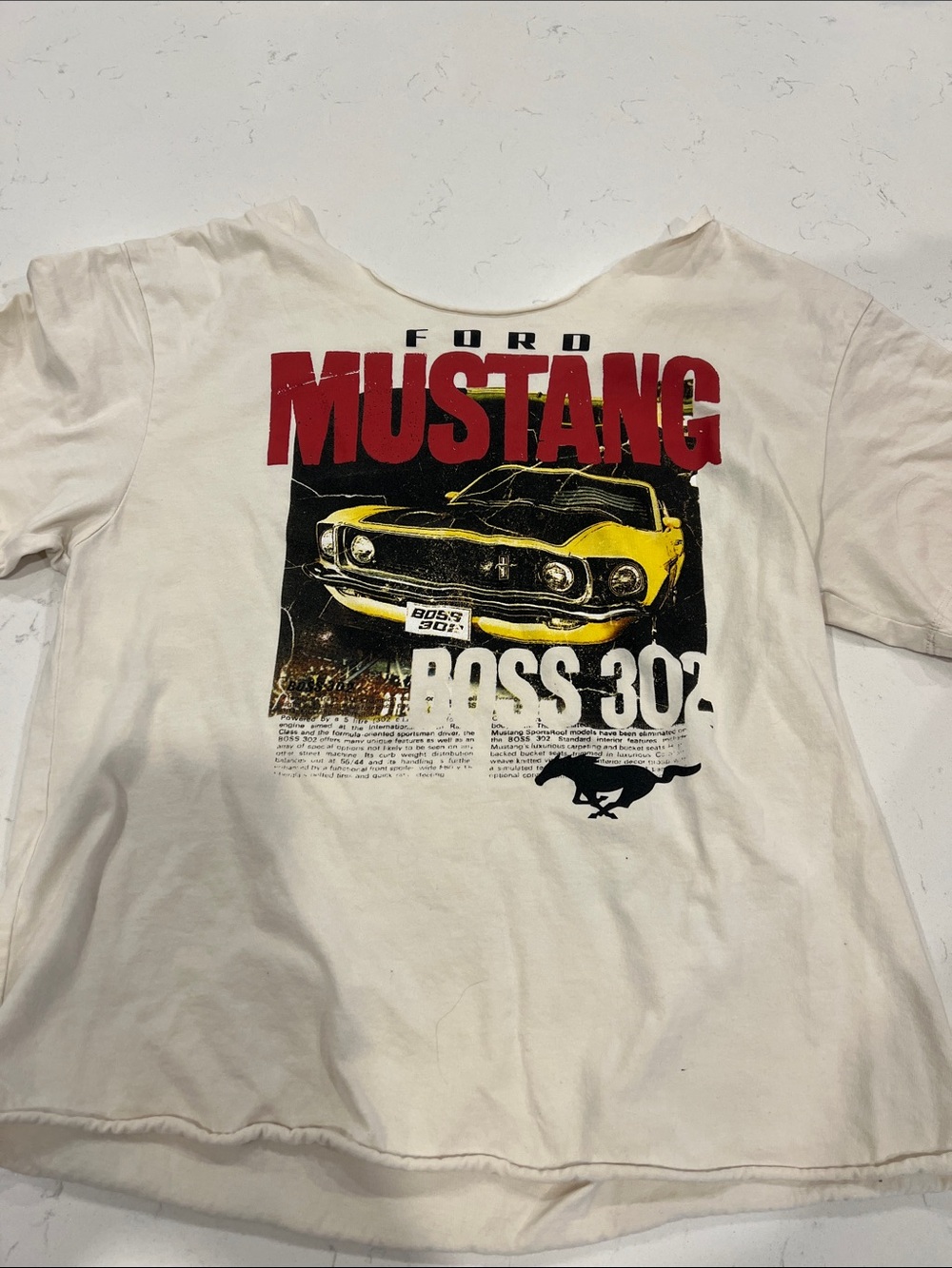 Ford Mustang Boss 302 Graphic Tee - White with Red & Yellow Print